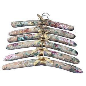Vtg Clothing Hangers Padded Satin Lot of 6 Shabby Chic Beige Closet 15"/16"